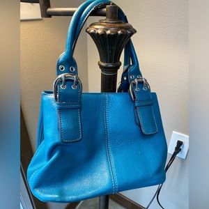 Tignanello Teal Pebble Leather with Silver Accents Satchel Bag, used